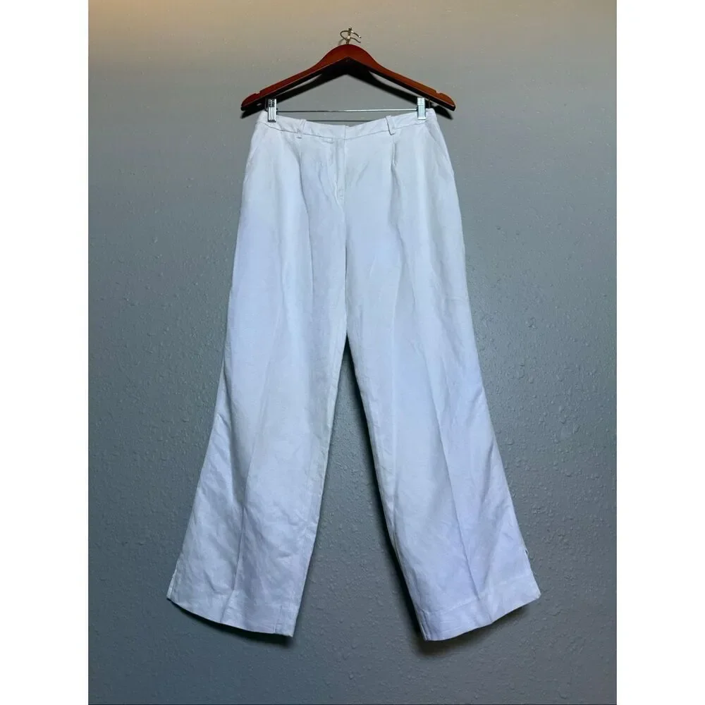 H&M White Linen Blend Wide Leg Cropped Pants Women’s US 6 EUR 36